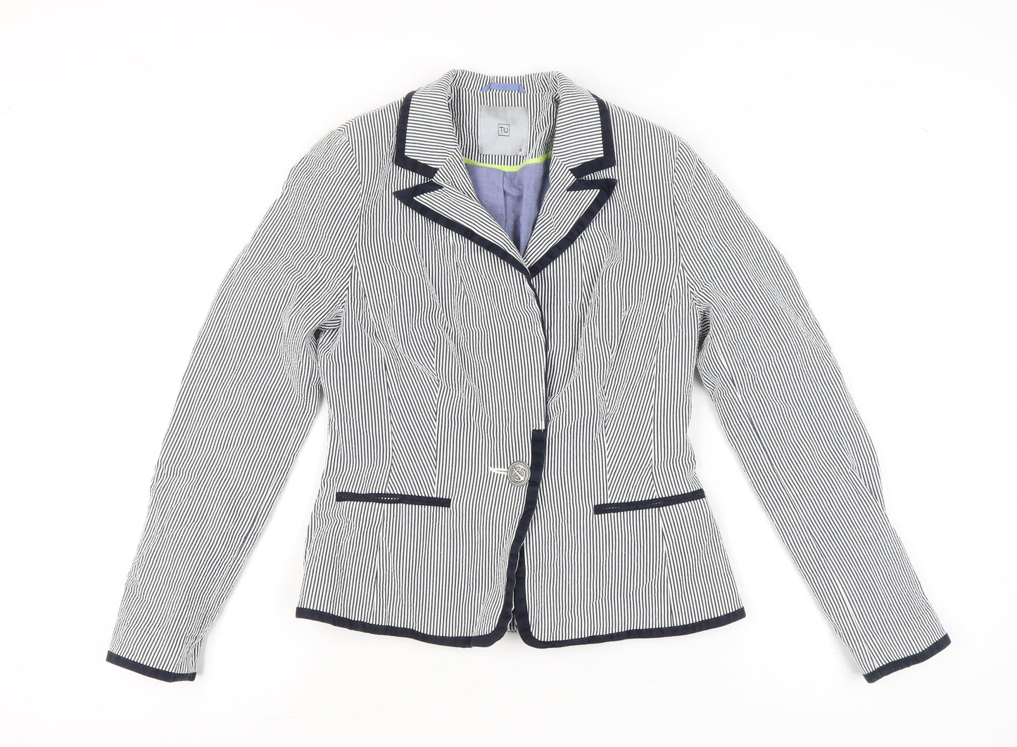 TU Women’s Black Striped Blazer Size 8 Single Breasted Jacket