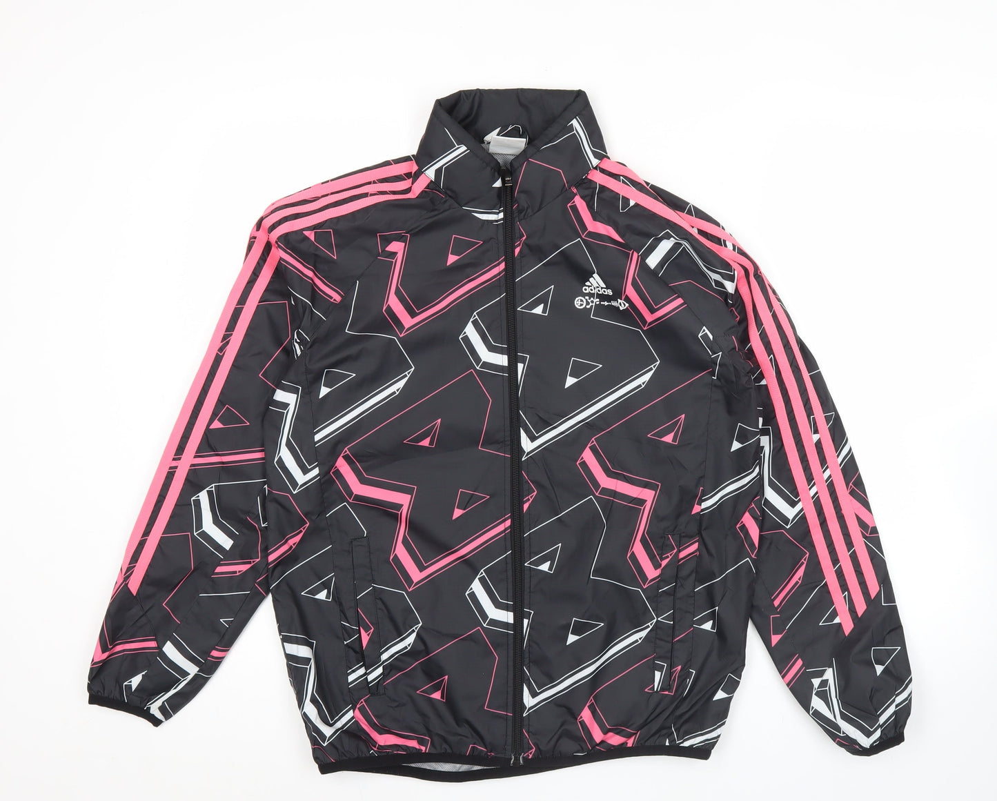 Adidas Womens Black Geometric Track Jacket Size 12 Lightweight Sports