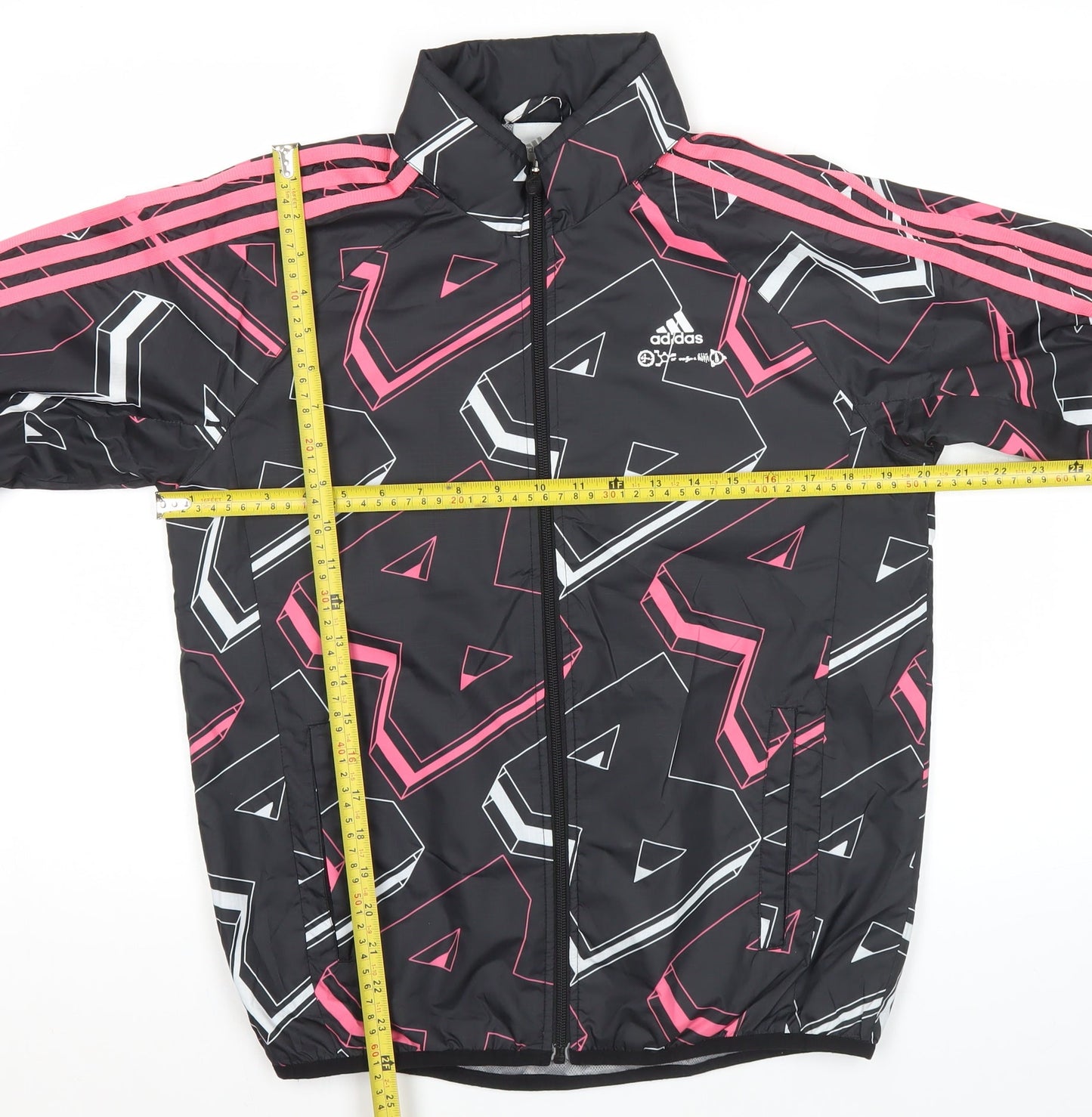 Adidas Womens Black Geometric Track Jacket Size 12 Lightweight Sports