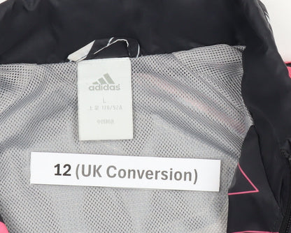 Adidas Womens Black Geometric Track Jacket Size 12 Lightweight Sports