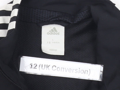 Adidas Womens Black Size 12 Track Jacket Full Zip Sportswear
