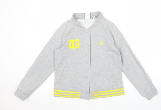 Adidas Women Grey Varsity Jacket UK 12 Cotton Blend Snap
