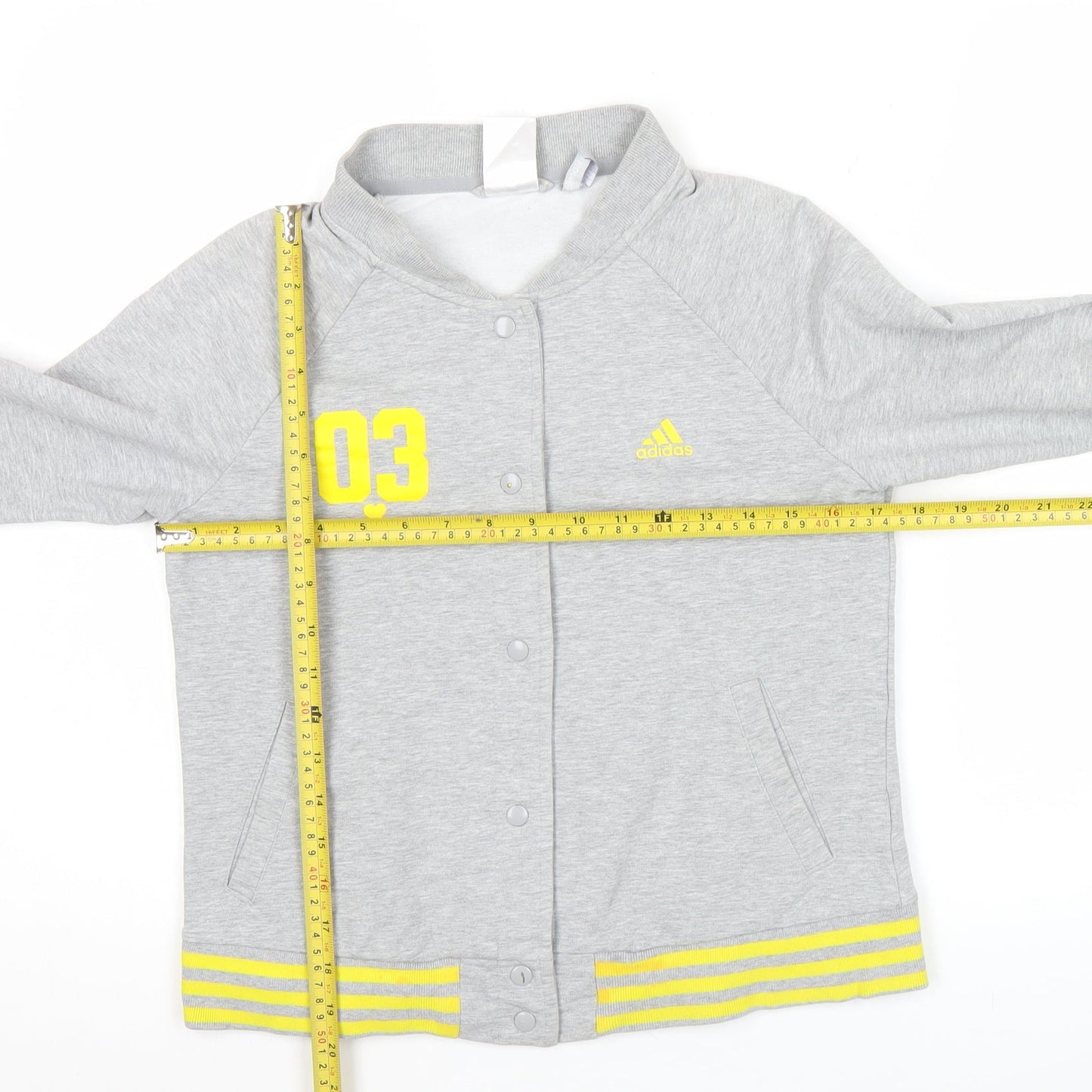 Adidas Women Grey Varsity Jacket UK 12 Cotton Blend Snap