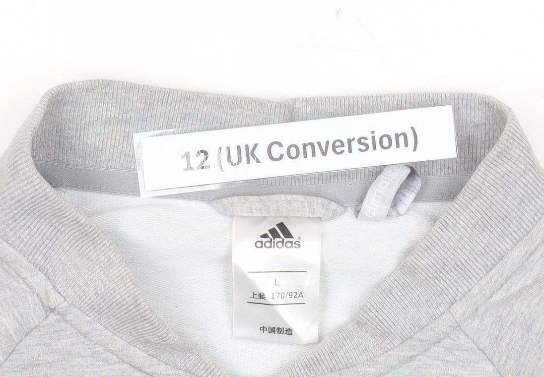 Adidas Women Grey Varsity Jacket UK 12 Cotton Blend Snap