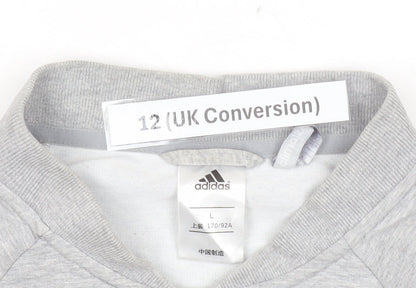 Adidas Women Grey Varsity Jacket UK 12 Cotton Blend Snap