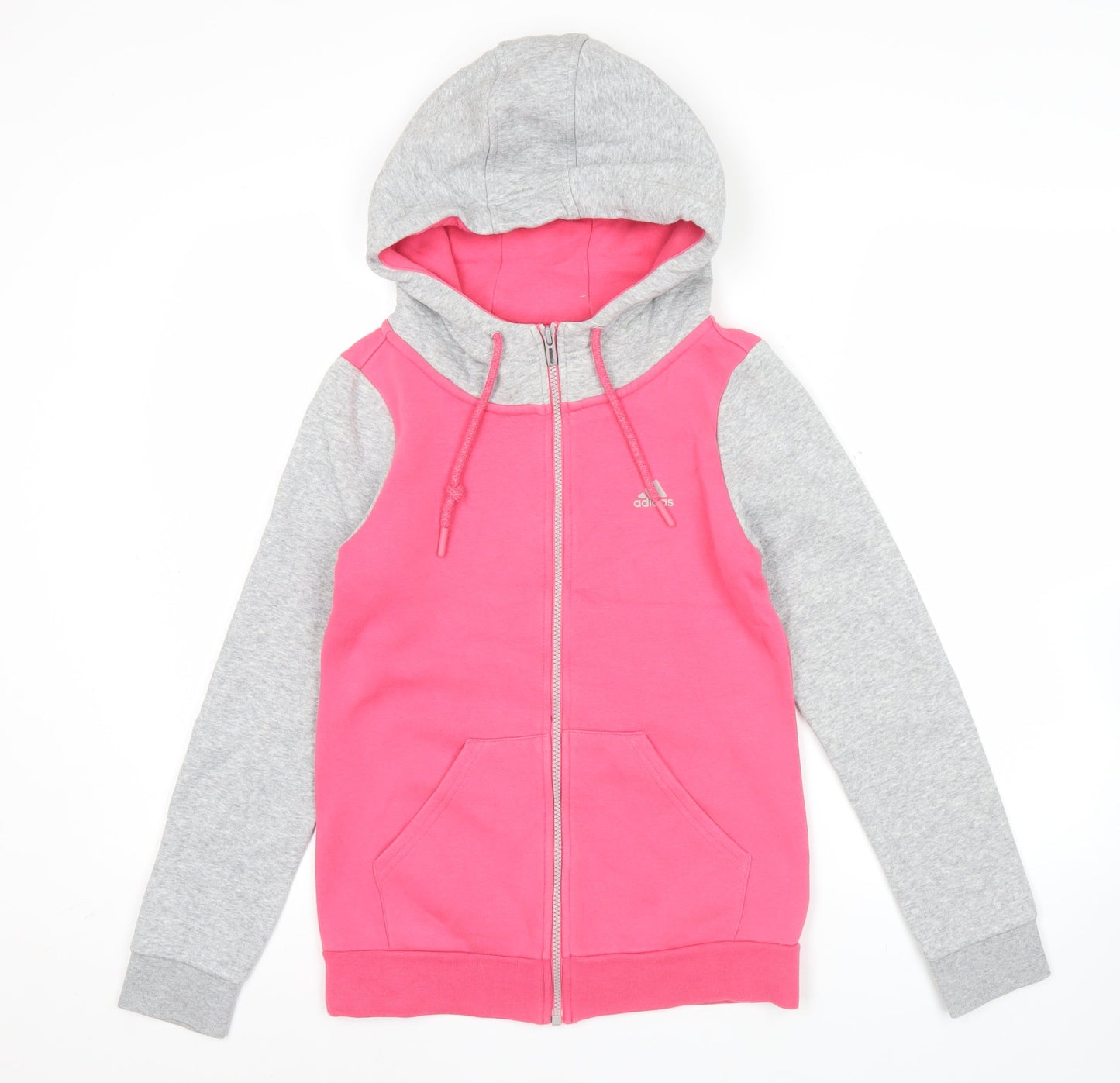 Adidas Womens Pink Grey Full Zip Hoodie Size 8 UK Cotton Blend