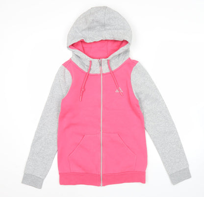 Adidas Womens Pink Grey Full Zip Hoodie Size 8 UK Cotton Blend