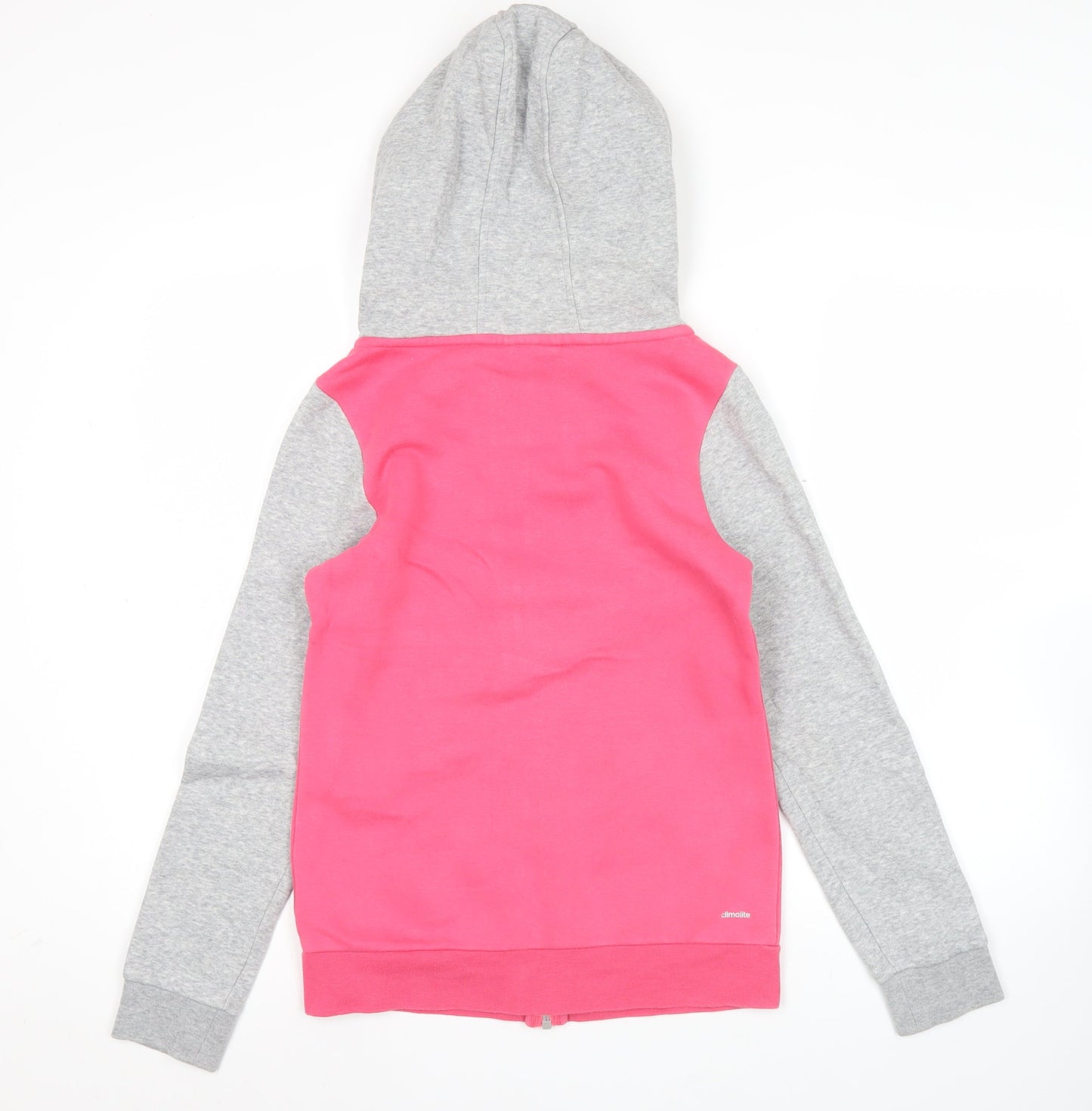 Adidas Womens Pink Grey Full Zip Hoodie Size 8 UK Cotton Blend