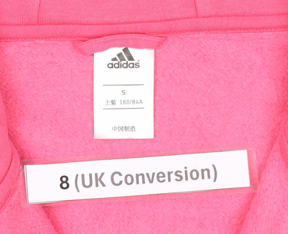 Adidas Womens Pink Grey Full Zip Hoodie Size 8 UK Cotton Blend