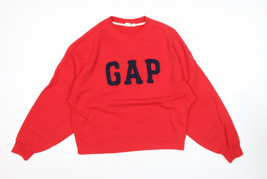 GAP Women’s Red Pullover Sweatshirt Small Logo Crew Neck Cotton Blend