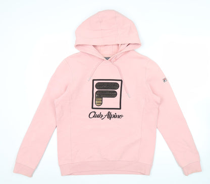 Fila Womens Pink Hoodie Size 12 Club Alpino Logo Drawstring Pullover