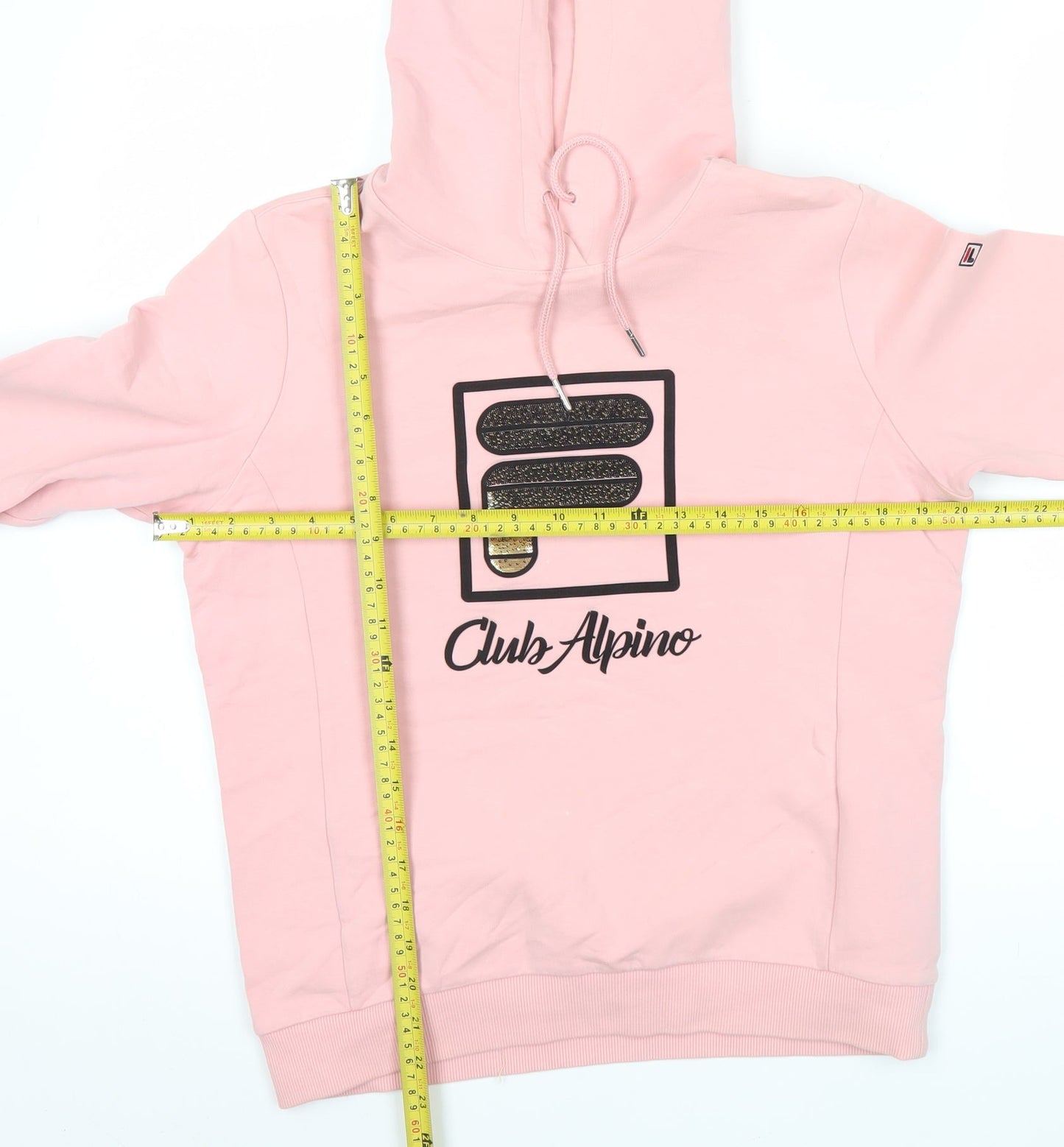 Fila Womens Pink Hoodie Size 12 Club Alpino Logo Drawstring Pullover