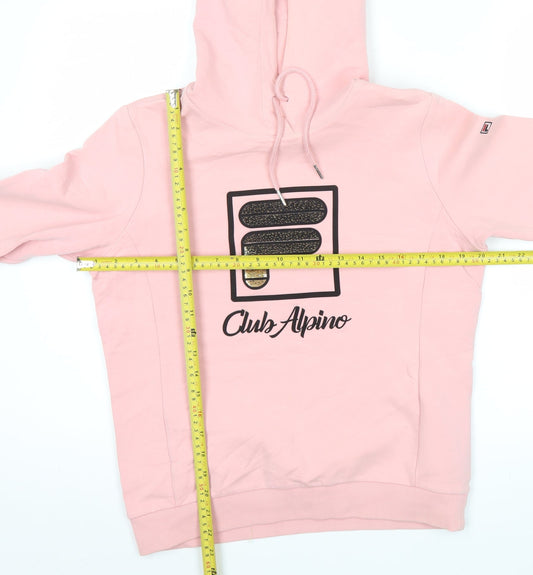 Fila Womens Pink Hoodie Size 12 Club Alpino Logo Drawstring Pullover