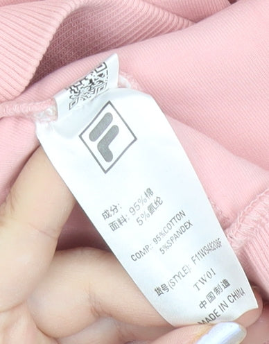 Fila Womens Pink Hoodie Size 12 Club Alpino Logo Drawstring Pullover