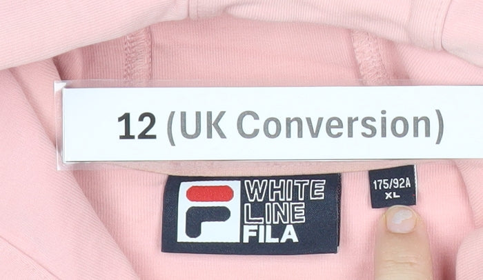 Fila Womens Pink Hoodie Size 12 Club Alpino Logo Drawstring Pullover