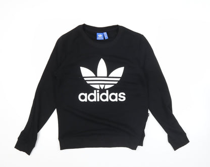 Adidas Womens Black Logo Sweatshirt UK M Cotton Blend Crew Neck