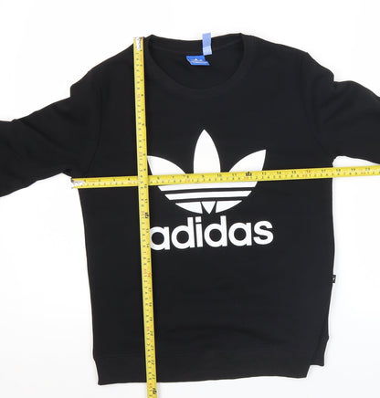Adidas Womens Black Logo Sweatshirt UK M Cotton Blend Crew Neck