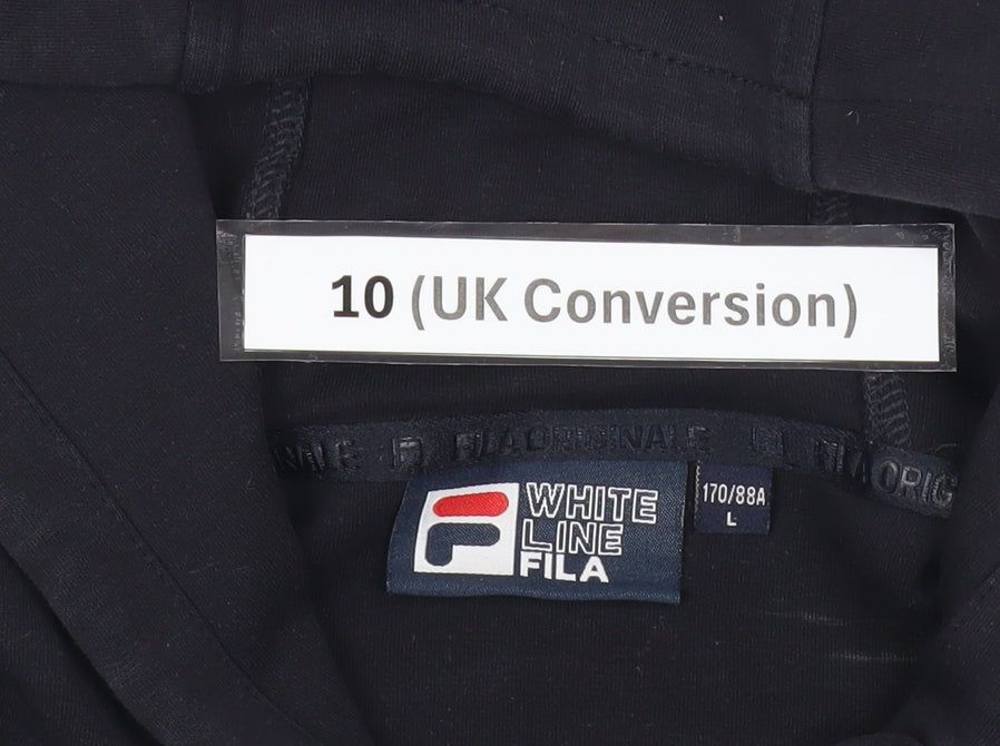 Fila Womens Black Hoodie Size 10 Pullover Bear Embroidered Logo