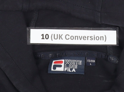 Fila Womens Black Hoodie Size 10 Pullover Bear Embroidered Logo