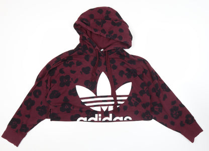 Adidas Womens Burgundy Hoodie Size 6 Cropped Pullover Leopard Print