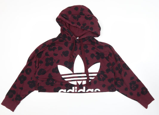 Adidas Womens Burgundy Hoodie Size 6 Cropped Pullover Leopard Print