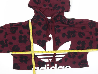 Adidas Womens Burgundy Hoodie Size 6 Cropped Pullover Leopard Print