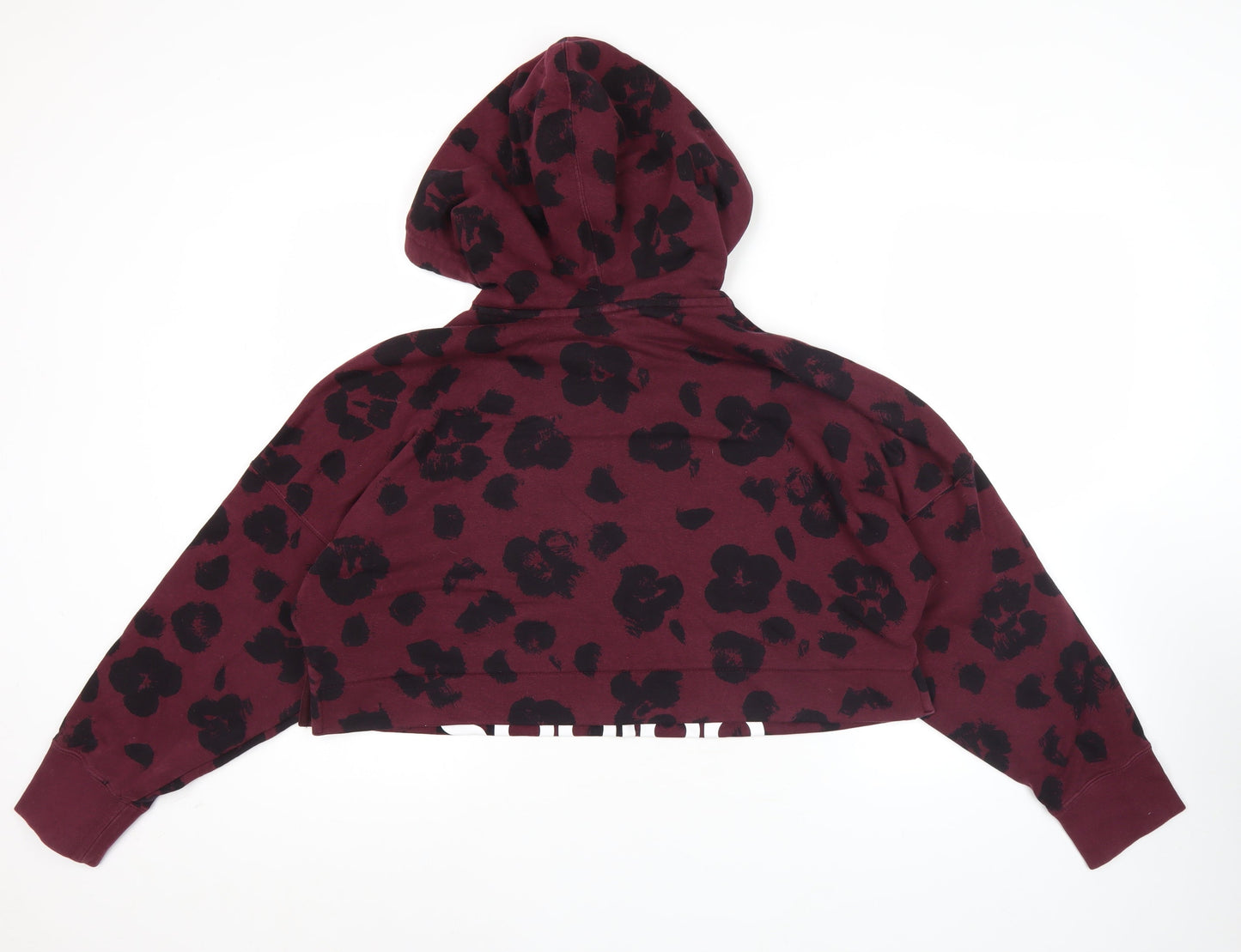 Adidas Womens Burgundy Hoodie Size 6 Cropped Pullover Leopard Print