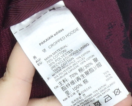 Adidas Womens Burgundy Hoodie Size 6 Cropped Pullover Leopard Print