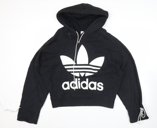 Adidas Womens Black Hoodie Size 12 Pullover Relaxed Fit Logo