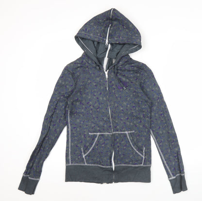 Nike Womens Grey Purple Full Zip Hoodie Sweatshirt Size M Cotton Blend