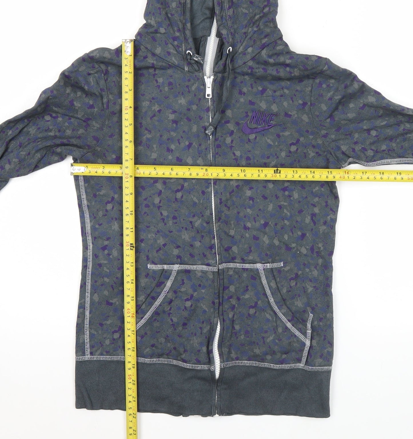 Nike Womens Grey Purple Full Zip Hoodie Sweatshirt Size M Cotton Blend