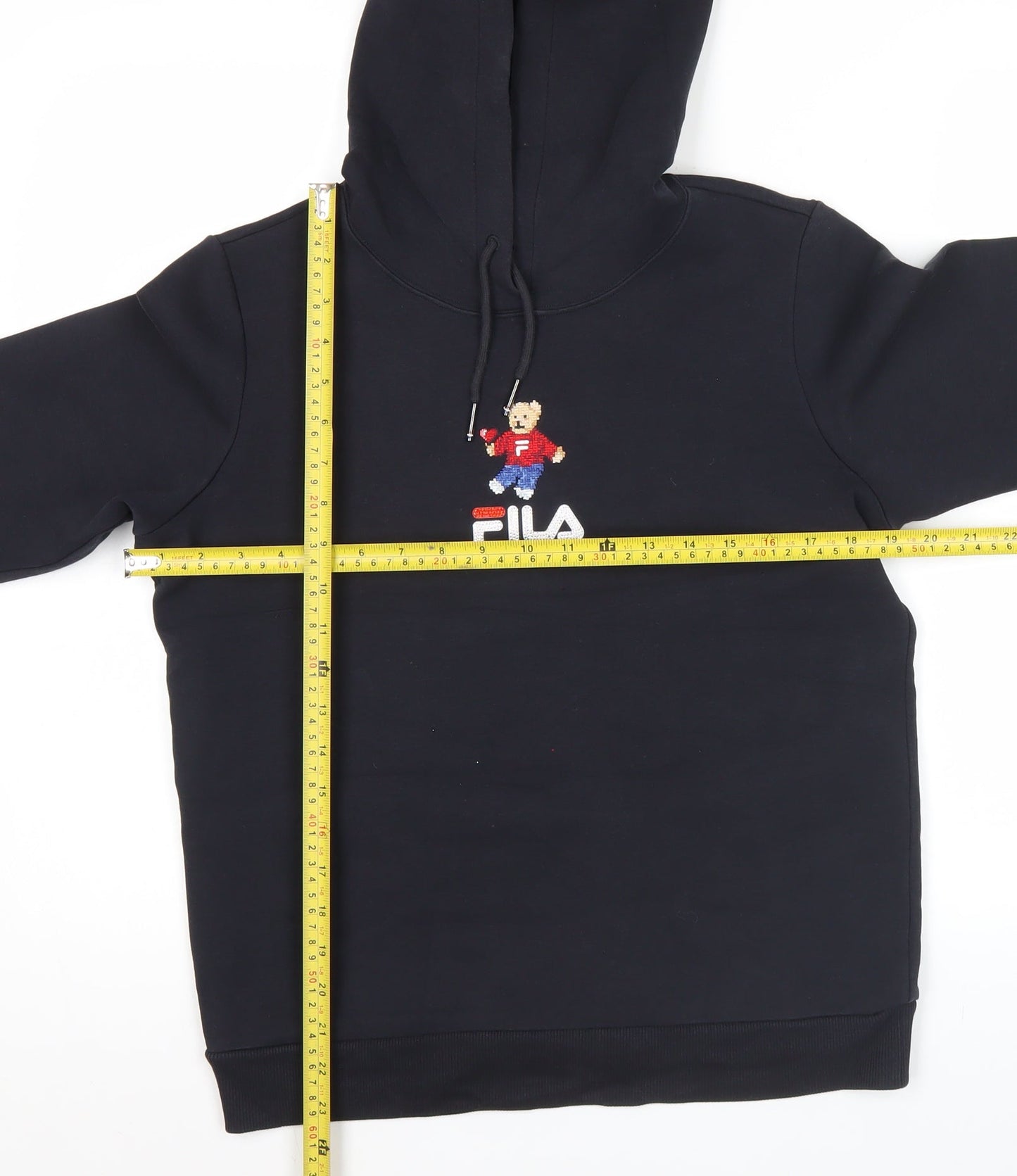 FILA Womens Black Hoodie UK 10 Bear Logo Pullover Cotton Blend