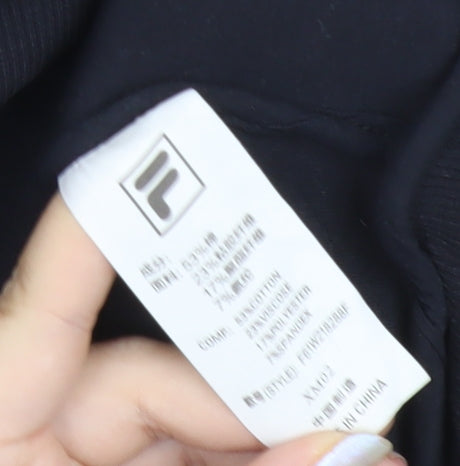 FILA Womens Black Hoodie UK 10 Bear Logo Pullover Cotton Blend