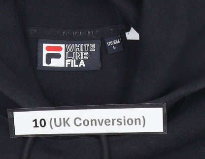 FILA Womens Black Hoodie UK 10 Bear Logo Pullover Cotton Blend