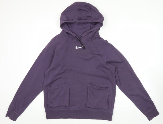 Nike Women's Purple Hoodie L Pullover Cotton Blend Pockets Logo