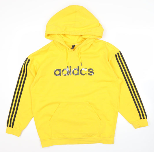 Adidas Womens Yellow Hoodie Size 10 Pullover Cotton Blend Sweatshirt