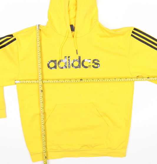 Adidas Womens Yellow Hoodie Size 10 Pullover Cotton Blend Sweatshirt