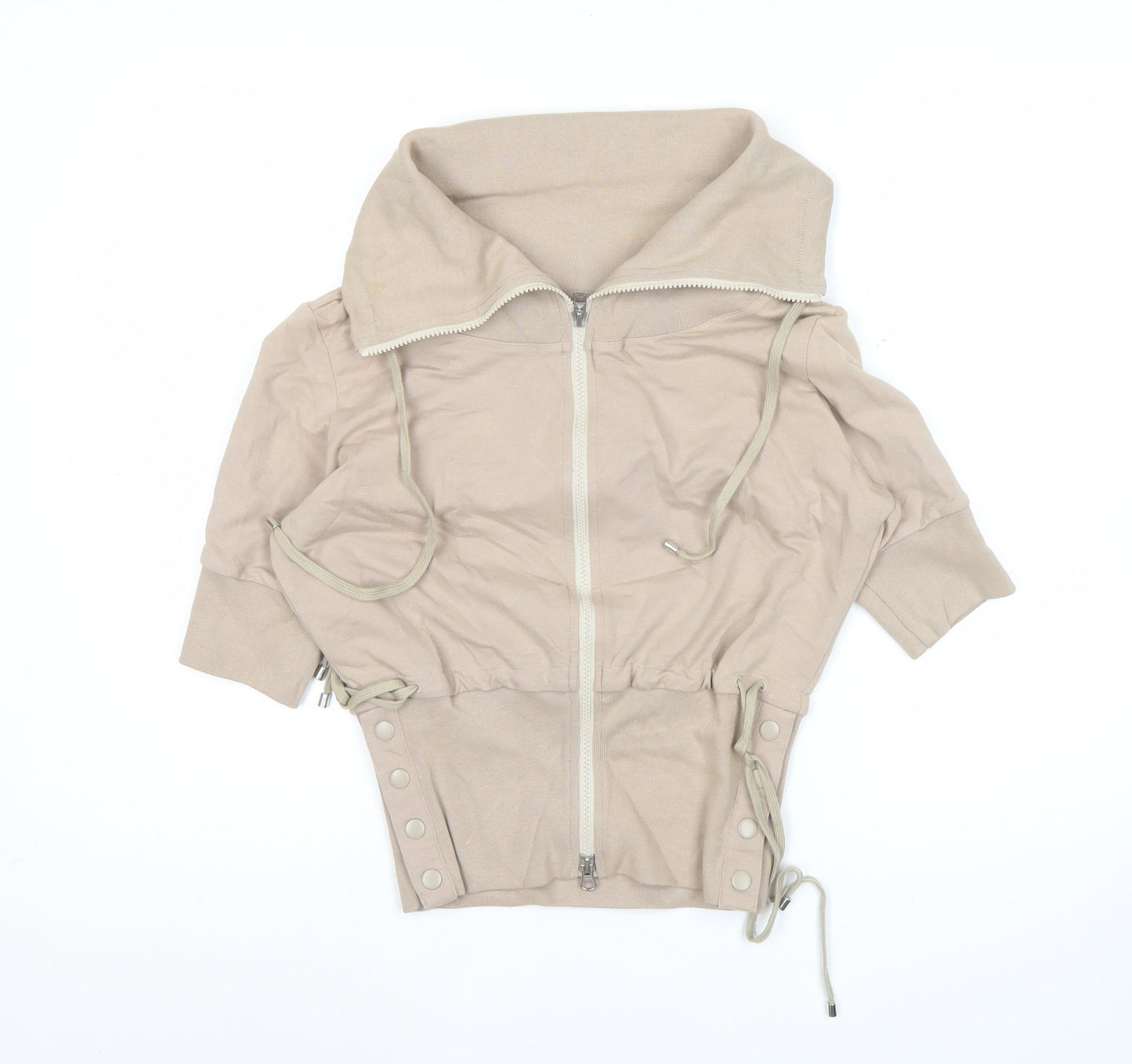 Adidas Womens Beige Size 10 Track Jacket Hoodie Short Sleeve