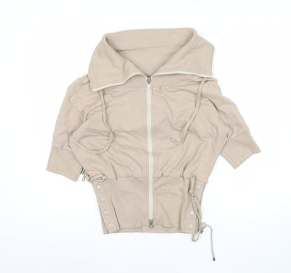 Adidas Womens Beige Size 10 Track Jacket Hoodie Short Sleeve
