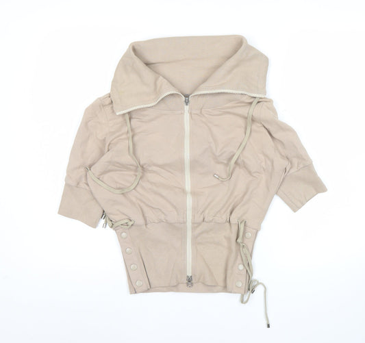 Adidas Womens Beige Size 10 Track Jacket Hoodie Short Sleeve