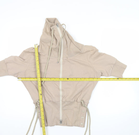 Adidas Womens Beige Size 10 Track Jacket Hoodie Short Sleeve