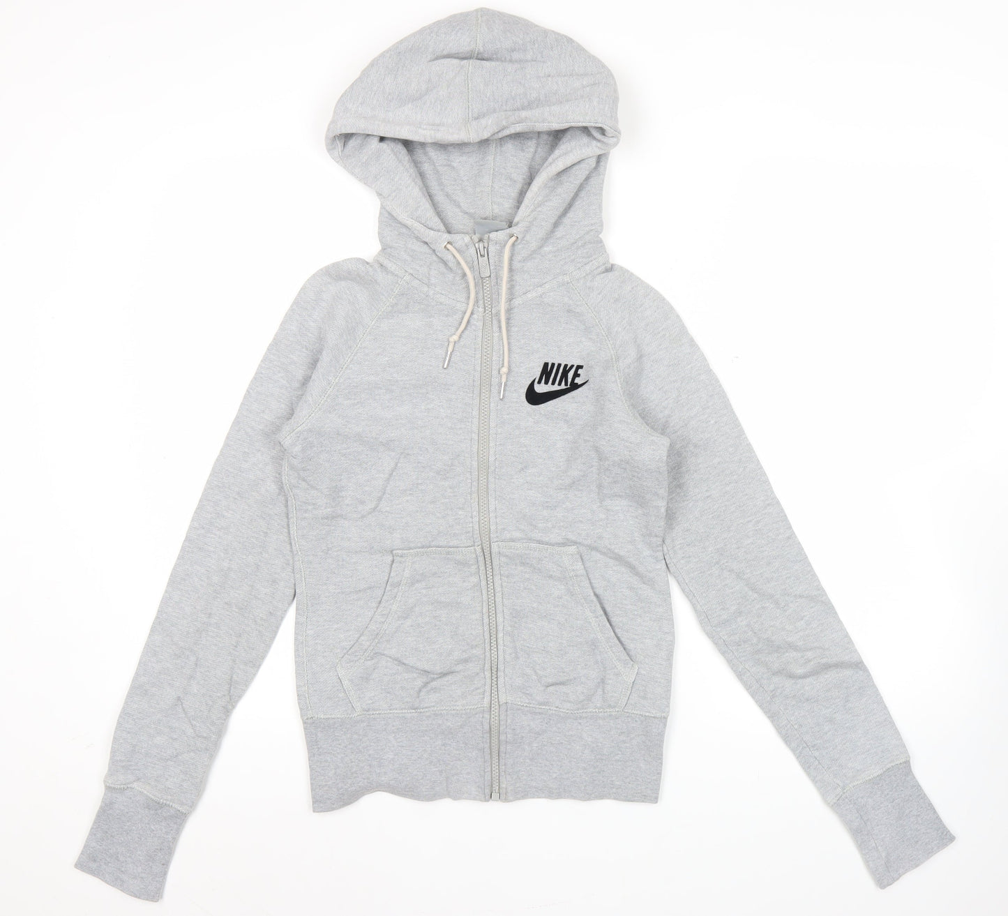 Nike Women Grey Full Zip Hoodie Sweatshirt S Regular Cotton Logo
