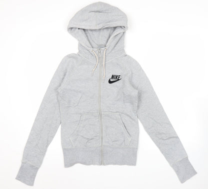 Nike Women Grey Full Zip Hoodie Sweatshirt S Regular Cotton Logo