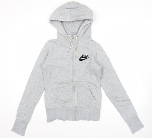 Nike Women Grey Full Zip Hoodie Sweatshirt S Regular Cotton Logo