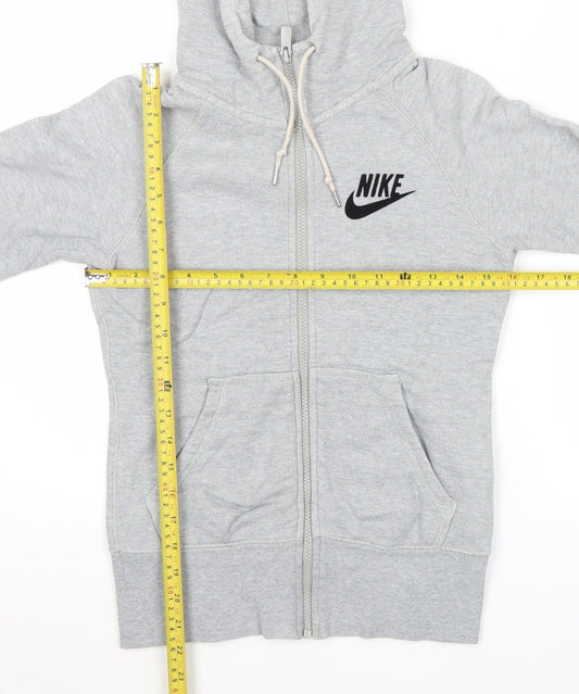 Nike Women Grey Full Zip Hoodie Sweatshirt S Regular Cotton Logo