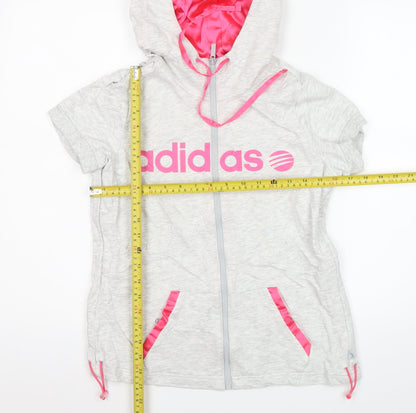 Adidas Womens Grey M Basic Jacket Hoodie Short Sleeve Cotton
