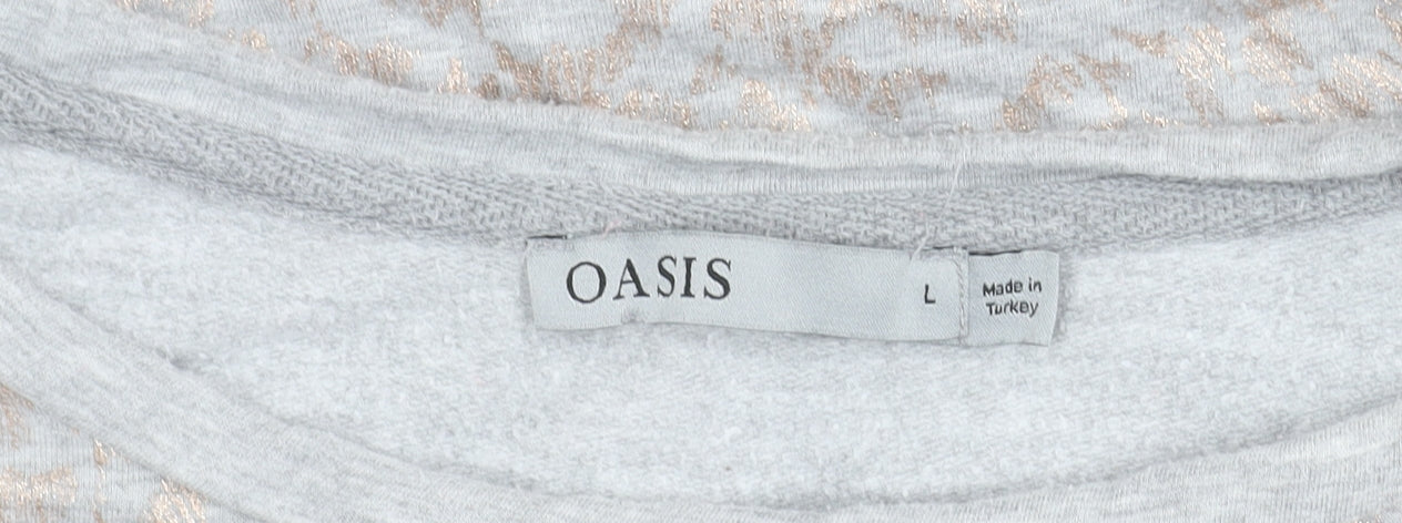 Oasis Women’s Grey Glitter Animal Print Pullover Sweatshirt L