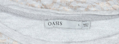Oasis Women’s Grey Glitter Animal Print Pullover Sweatshirt L