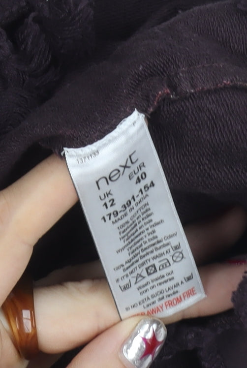 Next Womens Brown Boho Shift Dress Size 12 Cotton Tassel V-Neck