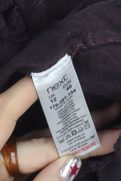 Next Womens Brown Boho Shift Dress Size 12 Cotton Tassel V-Neck